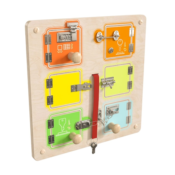 Flash Furniture Bright Beginnings Commercial Grade STEAM Wall Activity Board with Natural Finish and Multicolor Accents, Locks and Buckles MK-ME12531-GG - main